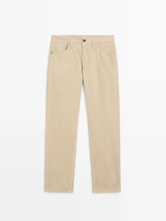 Zdjęcie produktu Sztruksowe Spodnie Tapered Fit - Beżowy - Massimo Dutti - Male