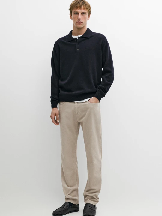 Zdjęcie produktu Sztruksowe Spodnie Tapered Fit - Beżowy - Massimo Dutti - Male