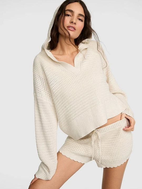 Zdjęcie produktu Szydełkowa bluza z kapturem z dekoltem V Victoria's Secret Beżowy