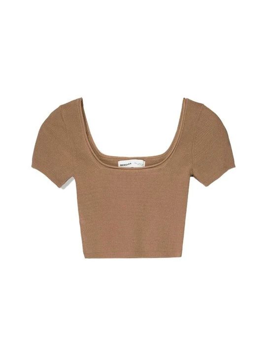 Zdjęcie produktu T-shirt basic Bershka ciemnobrązowy