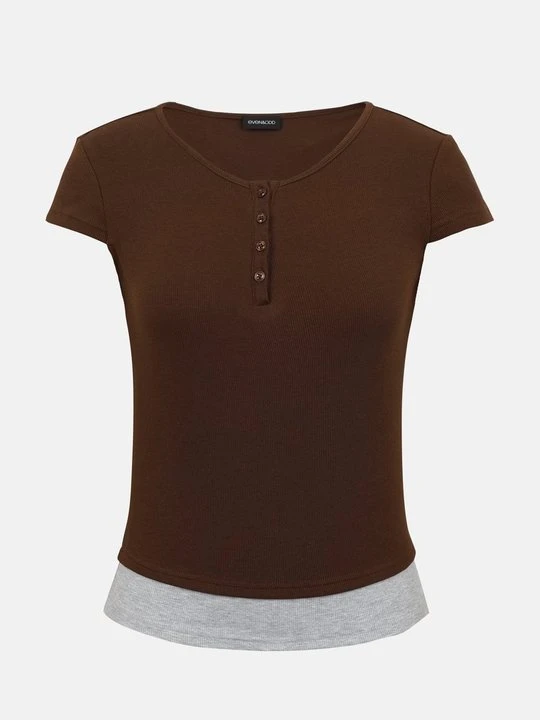 Zdjęcie produktu T-shirt basic Even&Odd brązowy