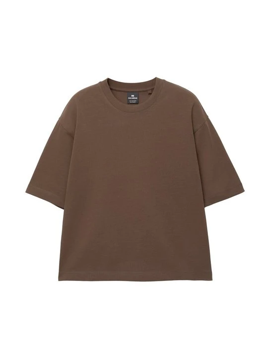 Zdjęcie produktu T-shirt basic PULL&BEAR ciemnobrązowy