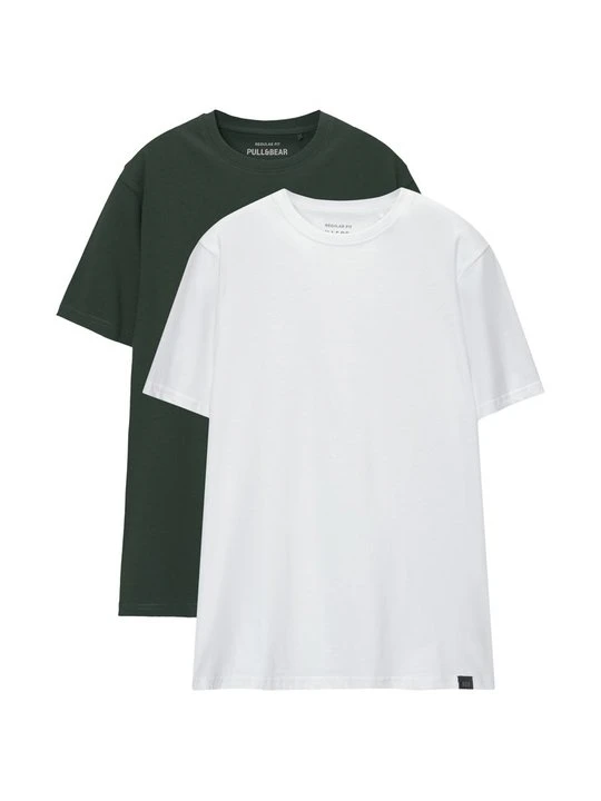 Zdjęcie produktu T-shirt basic PULL&BEAR ciemnozielony melanż