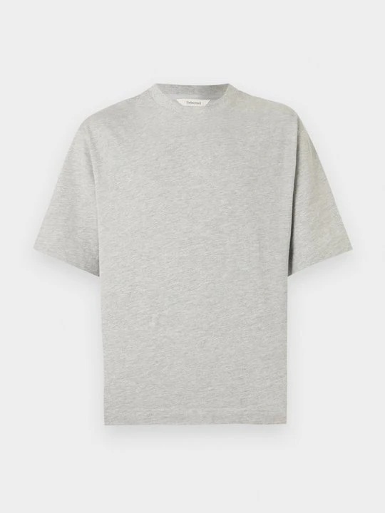Zdjęcie produktu T-shirt basic Selected jasnoszary melanż