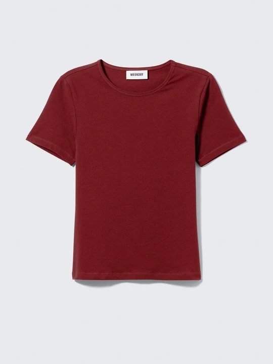 Zdjęcie produktu T-shirt basic Weekday ciemnoczerwony melanż