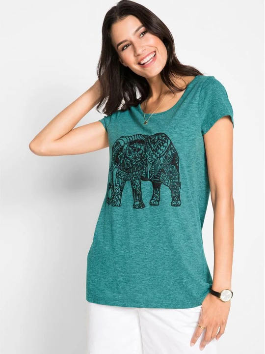 Zdjęcie produktu T-shirt bawełniany z nadrukiem z przodu, krótki rękaw BonPrix niebieski