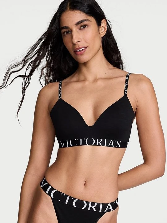Zdjęcie produktu T-shirt Biustonosz lekko usztywniany bawełniany bez fiszbin Exploded Logo Victoria's Secret Czarny