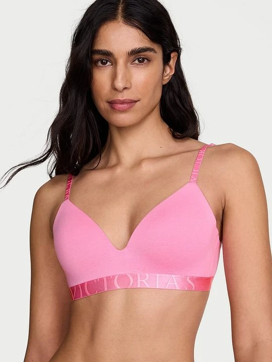 Zdjęcie produktu T-shirt Biustonosz lekko usztywniany bawełniany bez fiszbin Exploded Logo Victoria's Secret Różowy
