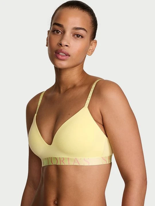 Zdjęcie produktu T-shirt Biustonosz lekko usztywniany bawełniany bez fiszbin Exploded Logo Victoria's Secret Żółty