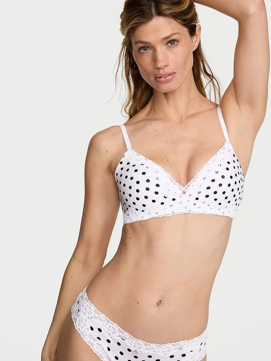 Zdjęcie produktu T-shirt Biustonosz lekko usztywniany bawełniany bez fiszbin Lace-Trim Victoria's Secret Z nadrukiem