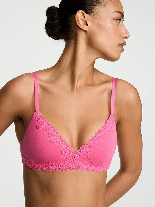 Zdjęcie produktu T-shirt Biustonosz lekko usztywniany bawełniany bez fiszbin Lace-Trim Victoria's Secret Różowy