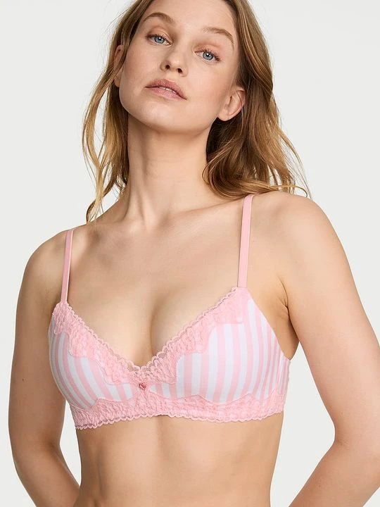 Zdjęcie produktu T-shirt Biustonosz lekko usztywniany bawełniany bez fiszbin Lace-Trim Victoria's Secret Paski