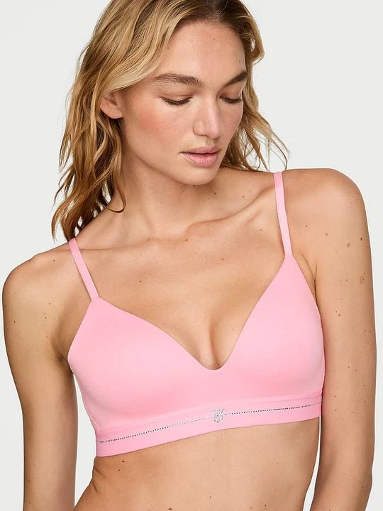 Zdjęcie produktu T-shirt Biustonosz lekko usztywniany bawełniany bez fiszbin Signature Shine Victoria's Secret Różowy
