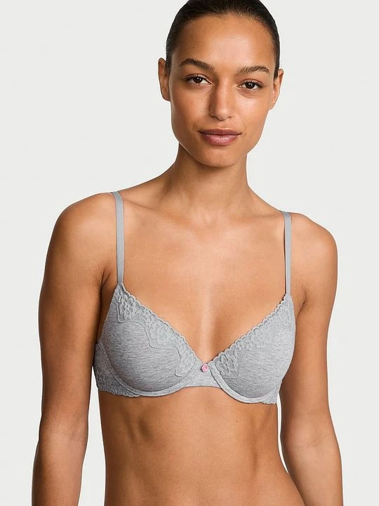 Zdjęcie produktu T-shirt Biustonosz lekko usztywniany bawełniany Demi Victoria's Secret Szary