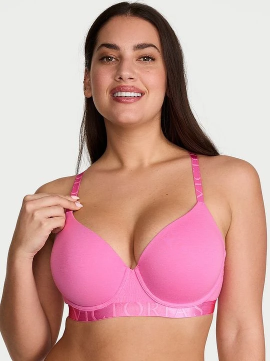 Zdjęcie produktu T-shirt Biustonosz lekko usztywniany bawełniany Exploded Logo Demi Victoria's Secret Różowy