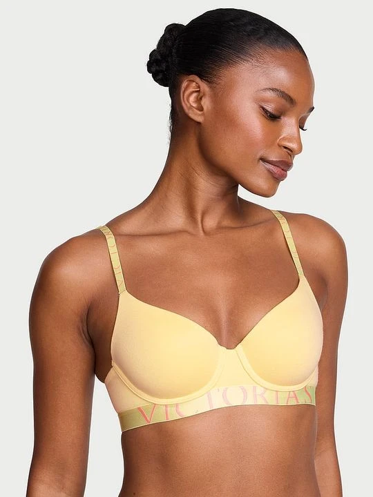 Zdjęcie produktu T-shirt Biustonosz lekko usztywniany bawełniany Exploded Logo Demi Victoria's Secret Żółty