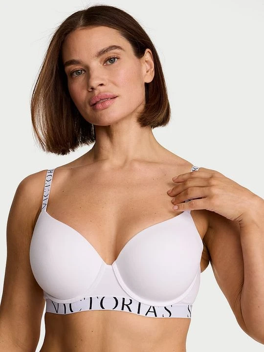 Zdjęcie produktu T-shirt Biustonosz lekko usztywniany bawełniany Exploded Logo Demi Victoria's Secret Biały