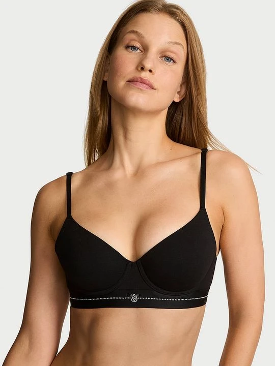 Zdjęcie produktu T-shirt Biustonosz lekko usztywniany bawełniany Signature Shine Demi Victoria's Secret Czarny