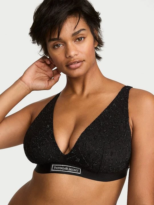 Zdjęcie produktu T-shirt Biustonosz nieusztywniany koronkowy bez fiszbin Shine Logo Victoria's Secret Czarny