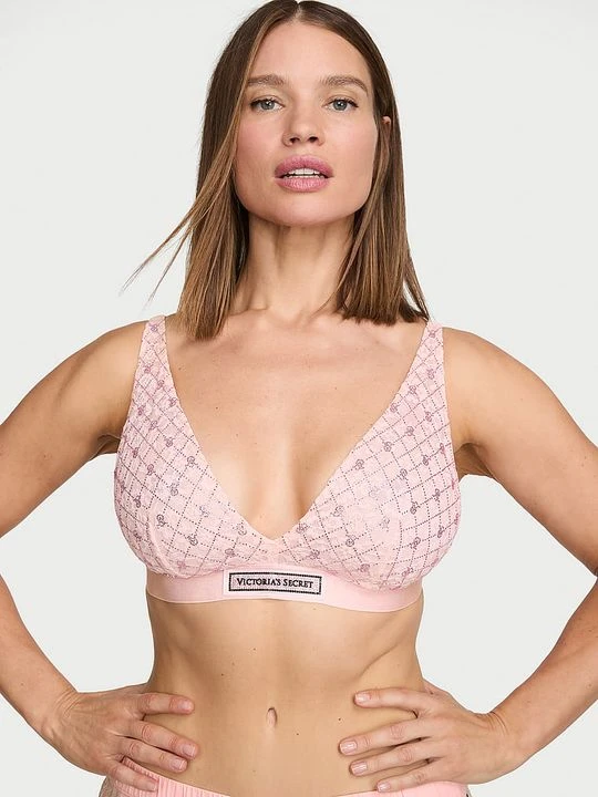 Zdjęcie produktu T-shirt Biustonosz nieusztywniany koronkowy bez fiszbin Shine Logo Victoria's Secret Różowy