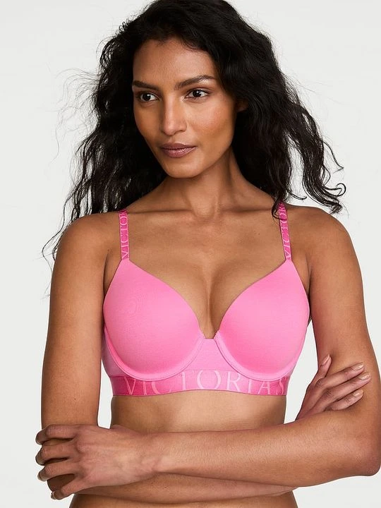 Zdjęcie produktu T-shirt Biustonosz push-up bawełniany Perfect Shape Exploded Logo Victoria's Secret Różowy