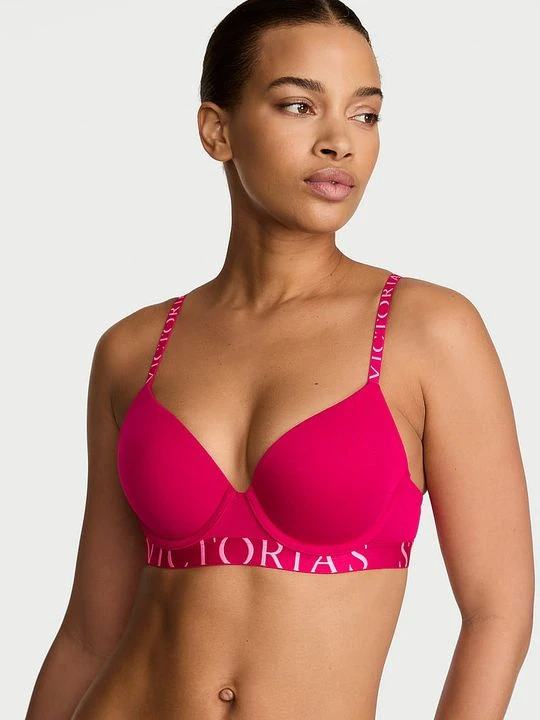 Zdjęcie produktu T-shirt Biustonosz push-up bawełniany Perfect Shape Exploded Logo Victoria's Secret Różowy