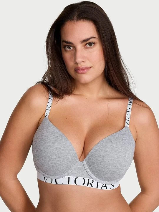 Zdjęcie produktu T-shirt Biustonosz push-up bawełniany Perfect Shape Exploded Logo Victoria's Secret Szary