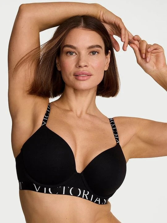 Zdjęcie produktu T-shirt Biustonosz push-up bawełniany Perfect Shape Exploded Logo Victoria's Secret Czarny