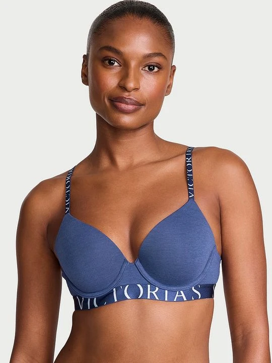 Zdjęcie produktu T-shirt Biustonosz push-up bawełniany Perfect Shape Exploded Logo Victoria's Secret Niebieski