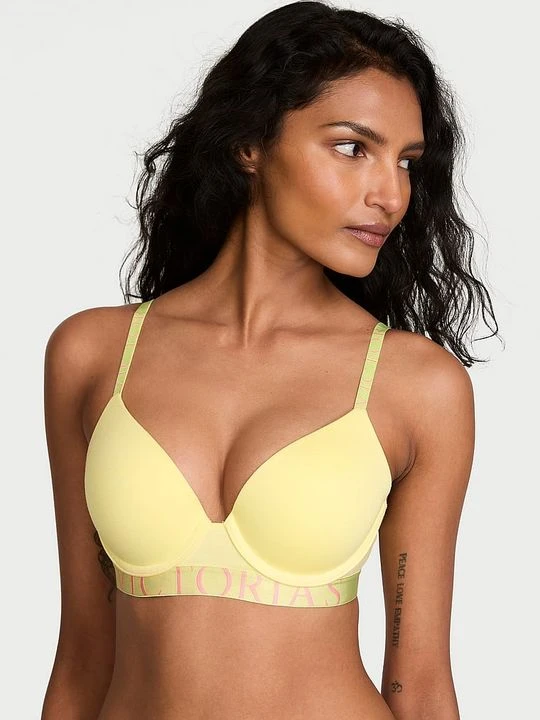 Zdjęcie produktu T-shirt Biustonosz push-up bawełniany Perfect Shape Exploded Logo Victoria's Secret Żółty
