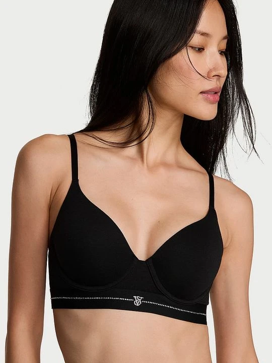Zdjęcie produktu T-shirt Biustonosz push-up bawełniany Perfect Shape Signature Shine Victoria's Secret Czarny
