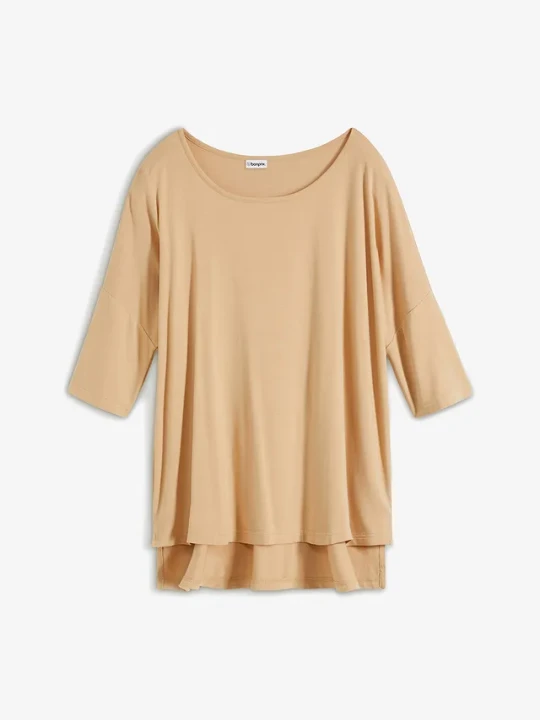 Zdjęcie produktu T-shirt boxy z miękkiego materiału z wiskozą BonPrix beżowy