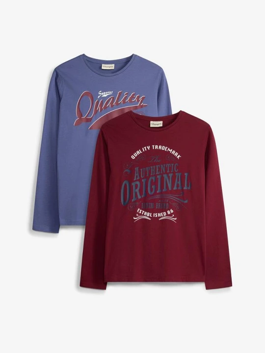 Zdjęcie produktu T-shirt chłopięcy z długim rękawem, z bawełny organicznej (2 szt.) BonPrix czerwony