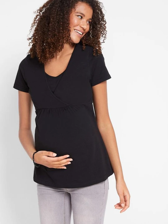 Zdjęcie produktu T-shirt ciążowy i do karmienia, 2 w 1 (2 szt.) BonPrix czarny