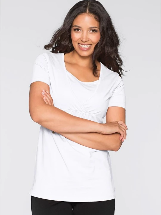 Zdjęcie produktu T-shirt ciążowy i do karmienia, 2 w 1 (2 szt.) BonPrix biały