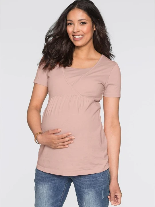 Zdjęcie produktu T-shirt ciążowy i do karmienia, 2 w 1 (2 szt.) BonPrix różowy