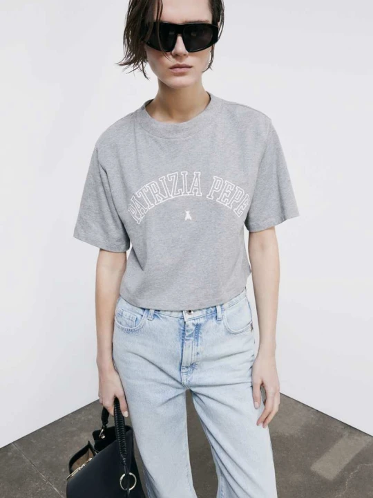 Zdjęcie produktu T-shirt crooped z logo Patrizia Pepe szary