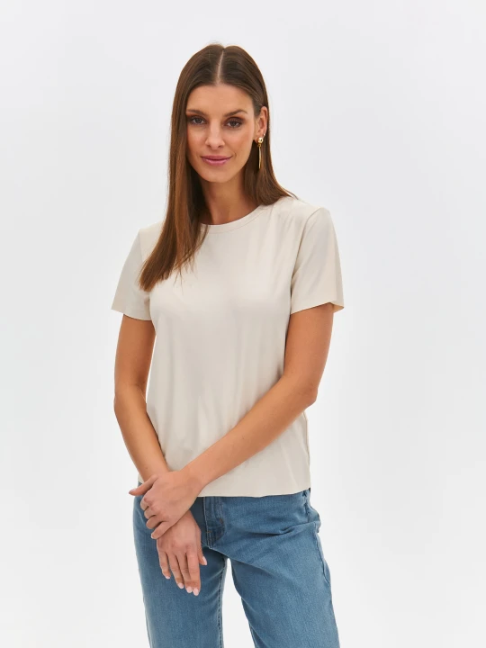 Zdjęcie produktu T-shirt damski beżowy - SPO6134BE t-shirt krótki rękaw - TOP SECRET - Odzieżowy sklep internetowy TOP SECRET