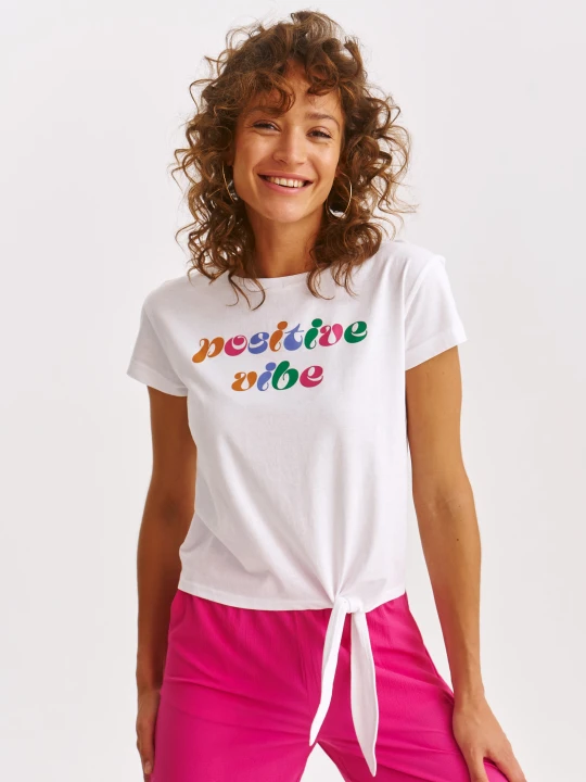 Zdjęcie produktu T-shirt damski biały - DPO0430BI t-shirt krótki rękaw - DRYWASH - Odzieżowy sklep internetowy TOP SECRET