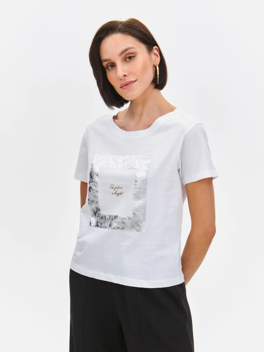 Zdjęcie produktu T-shirt damski biały - SPO6111BI t-shirt krótki rękaw - TOP SECRET - Odzieżowy sklep internetowy TOP SECRET