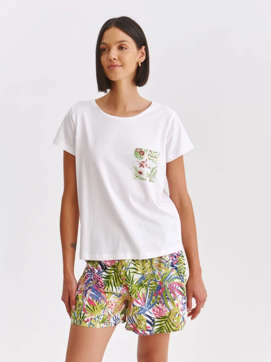 Zdjęcie produktu T-shirt damski biały - SPO6217BI t-shirt krótki rękaw - TOP SECRET - Odzieżowy sklep internetowy TOP SECRET