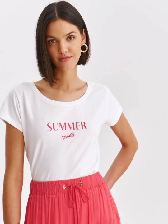 Zdjęcie produktu T-shirt damski biały - SPO6219BI t-shirt krótki rękaw - TOP SECRET - Odzieżowy sklep internetowy TOP SECRET