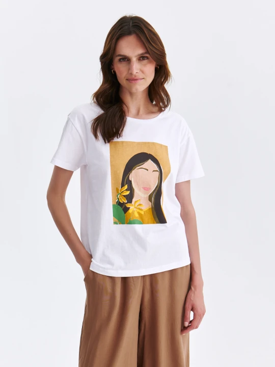 Zdjęcie produktu T-shirt damski biały - SPO6225BI t-shirt krótki rękaw - TOP SECRET - Odzieżowy sklep internetowy TOP SECRET