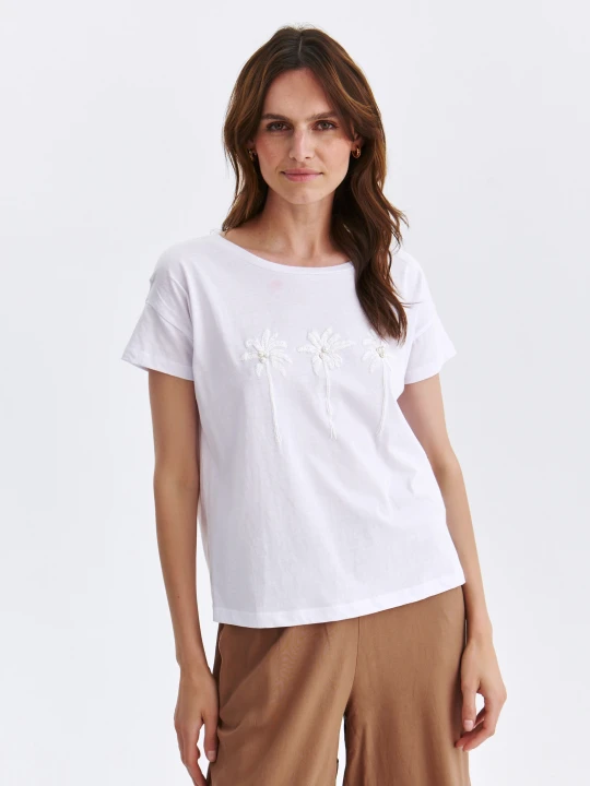 Zdjęcie produktu T-shirt damski biały - SPO6232BI t-shirt krótki rękaw - TOP SECRET - Odzieżowy sklep internetowy TOP SECRET