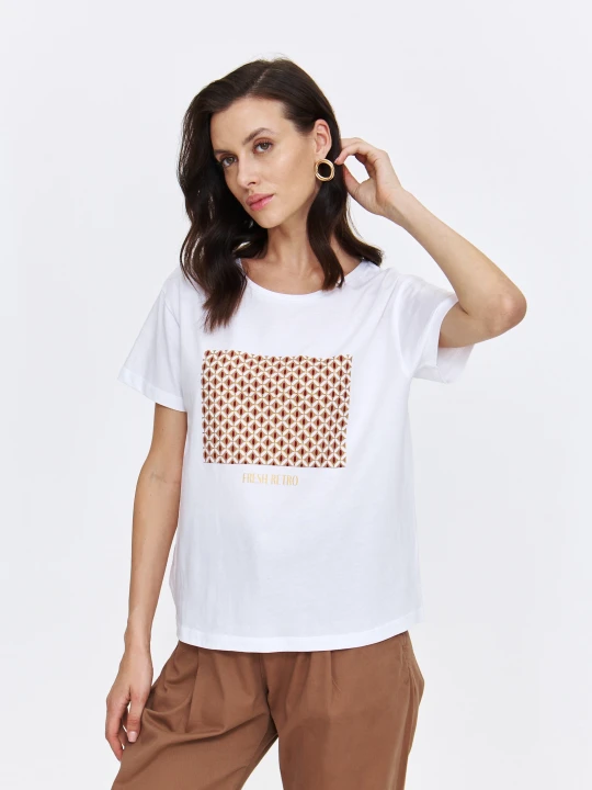 Zdjęcie produktu T-shirt damski biały - SPO6291BI t-shirt krótki rękaw - TOP SECRET - Odzieżowy sklep internetowy TOP SECRET