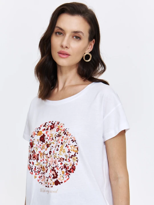 Zdjęcie produktu T-shirt damski biały - SPO6295BI t-shirt krótki rękaw - TOP SECRET - Odzieżowy sklep internetowy TOP SECRET