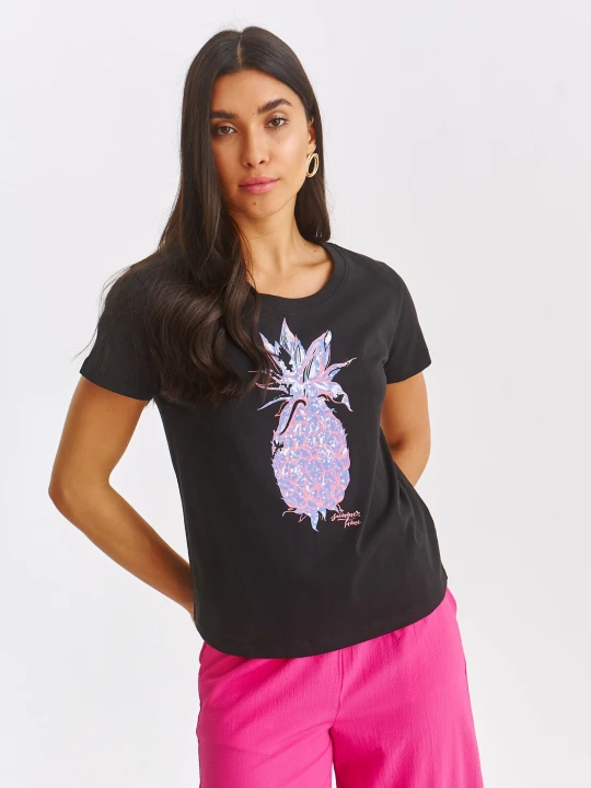 Zdjęcie produktu T-shirt damski czarny - DPO0428CA t-shirt krótki rękaw - DRYWASH - Odzieżowy sklep internetowy TOP SECRET