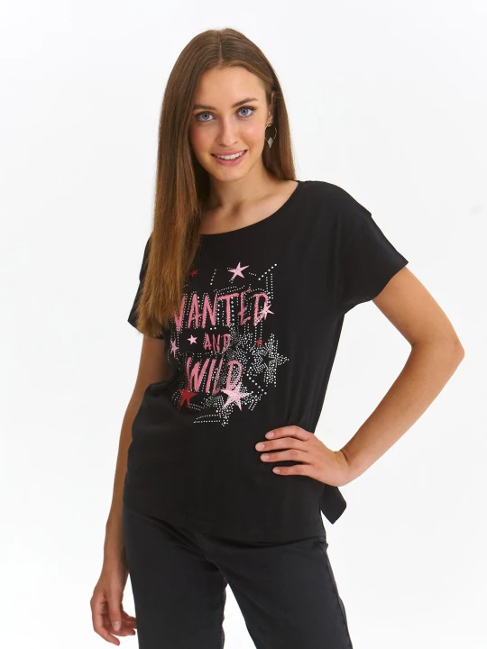 Zdjęcie produktu T-shirt damski czarny - SPO6083CA t-shirt krótki rękaw - TOP SECRET - Odzieżowy sklep internetowy TOP SECRET