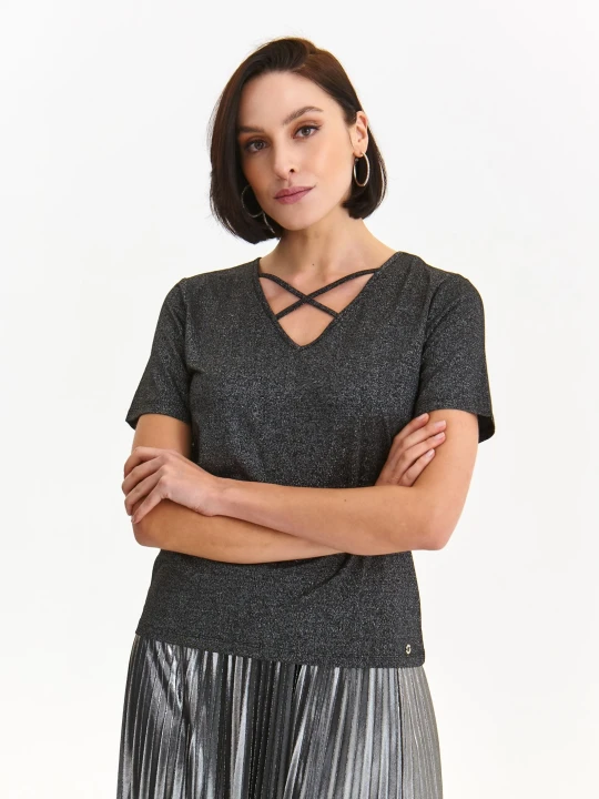 Zdjęcie produktu T-shirt damski czarny - SPO6087CA t-shirt krótki rękaw - TOP SECRET - Odzieżowy sklep internetowy TOP SECRET