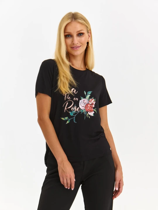 Zdjęcie produktu T-shirt damski czarny - SPO6088CA t-shirt krótki rękaw - TOP SECRET - Odzieżowy sklep internetowy TOP SECRET